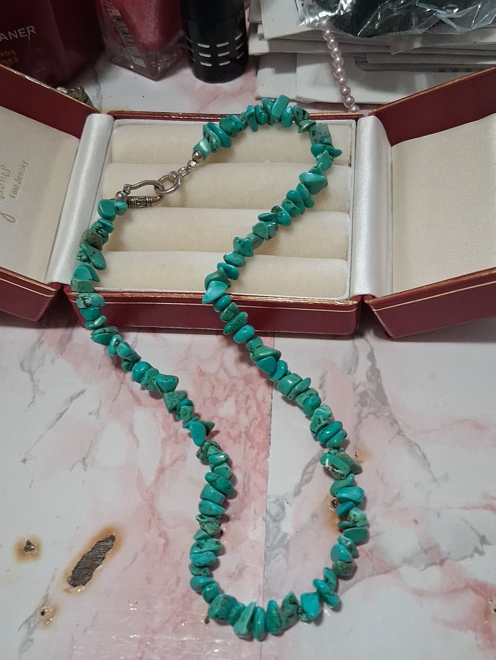 Source Unknown Turquoise Chip Necklace - Bright Teal Beads